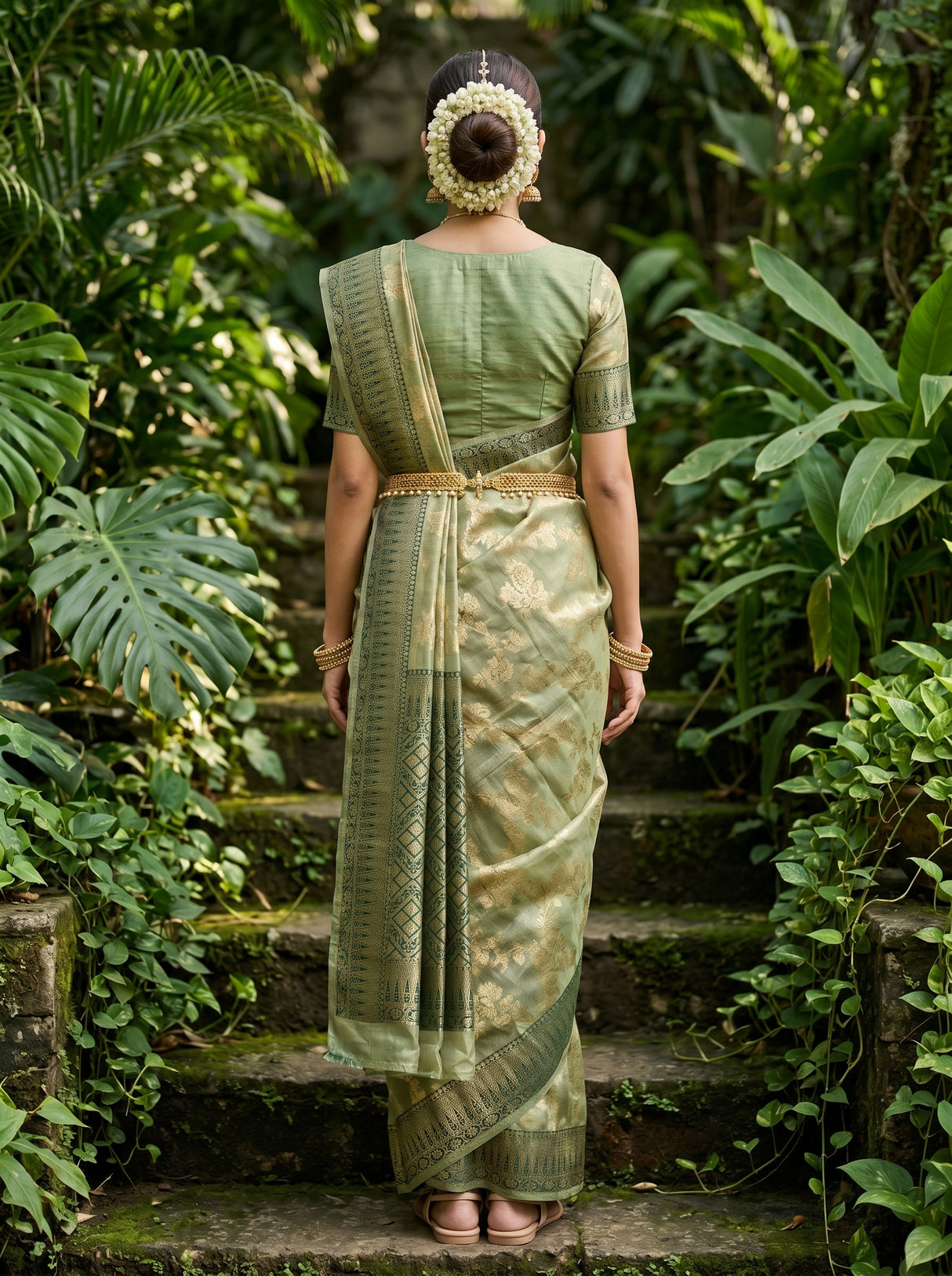 MIMOSA Green Banarasi Art Silk Saree - close-up of foliage
