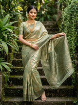 MIMOSA Green Banarasi Art Silk Saree - close-up of model's arm and bangles