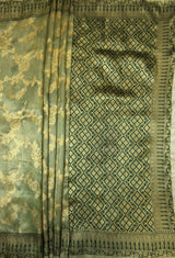 MIMOSA Green Banarasi Art Silk Saree - close-up of pallu detail near foliage