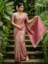 MIMOSA Magenta Banarasi Art Silk Saree - close-up of model's arm and bangles