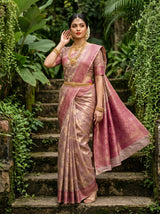 MIMOSA Magenta Banarasi Art Silk Saree - mid-section view showing pallu and belt