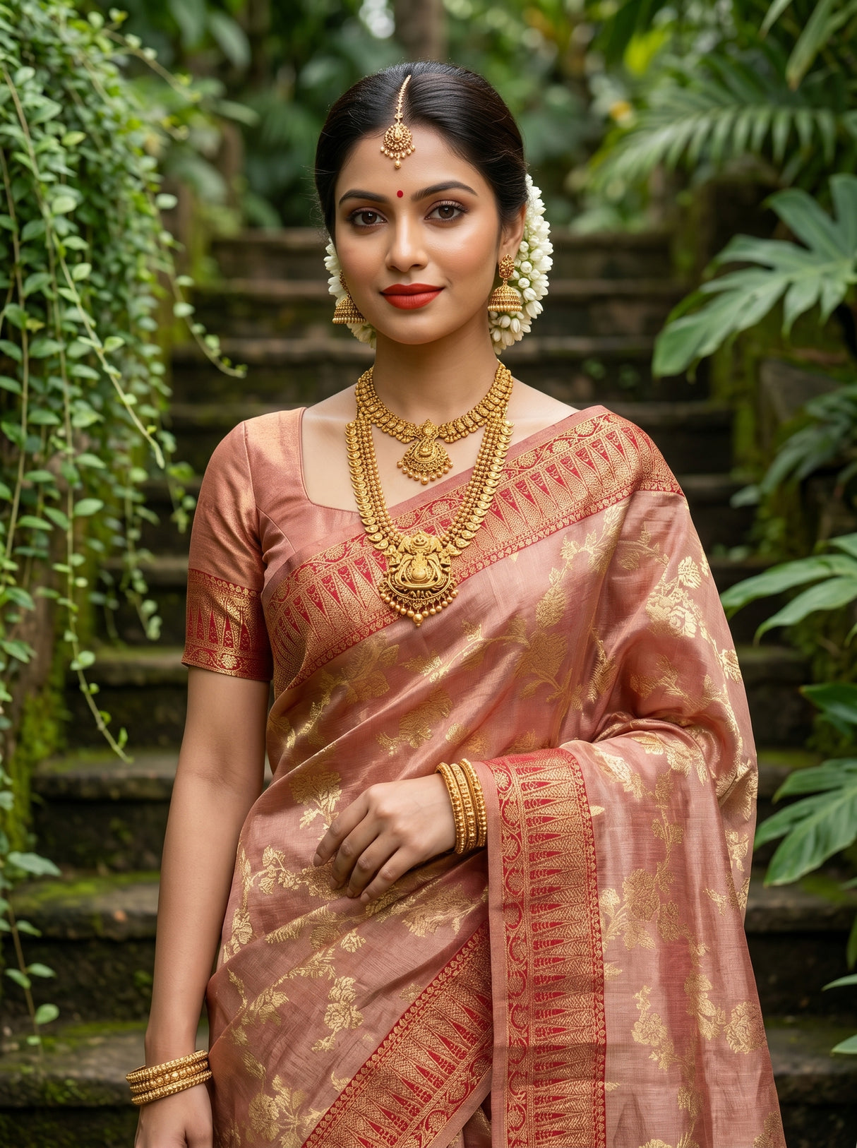 MIMOSA Maroon Banarasi Art Silk Saree - view of saree drape and shoulder