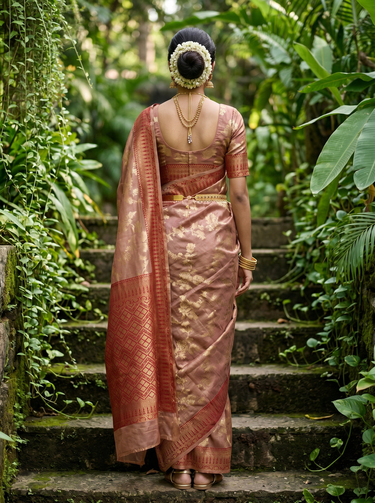 MIMOSA Maroon Banarasi Art Silk Saree - close-up of foliage