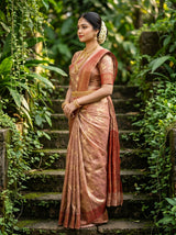 MIMOSA Maroon Banarasi Art Silk Saree - close-up of model's face and jewelry