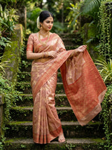 MIMOSA Maroon Banarasi Art Silk Saree - close-up of model's arm and bangles