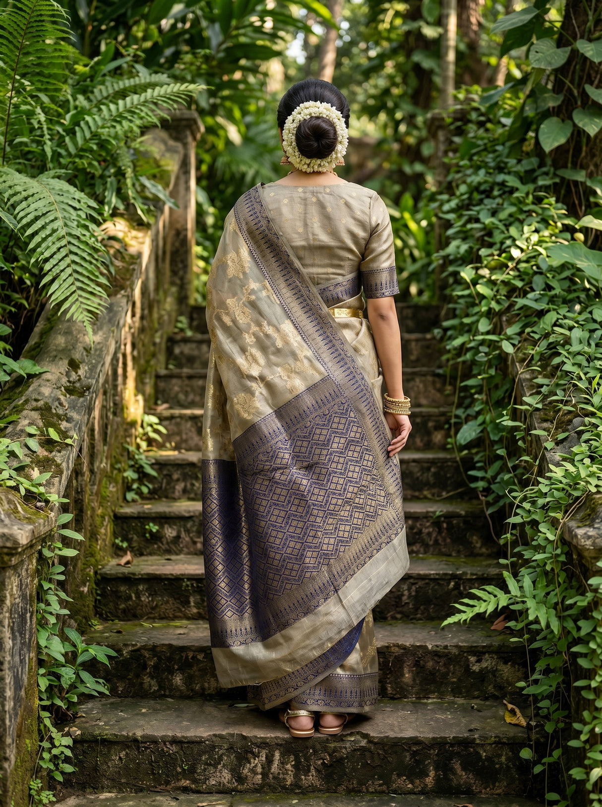 MIMOSA Navy Banarasi Art Silk Saree - close-up of foliage