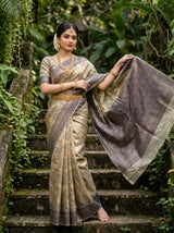 MIMOSA Navy Banarasi Art Silk Saree - close-up of model's arm and bangles