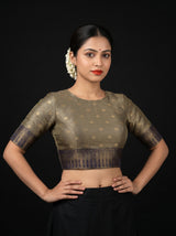 MIMOSA Navy Banarasi Art Silk Saree - mid-section view showing pallu and belt