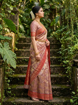 MIMOSA Rani Banarasi Art Silk Saree - close-up of model's face and jewelry