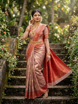 MIMOSA Rani Banarasi Art Silk Saree - close-up of shoulder and foliage