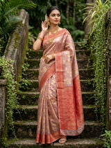 MIMOSA Rani Banarasi Art Silk Saree - mid-section view showing pallu and belt