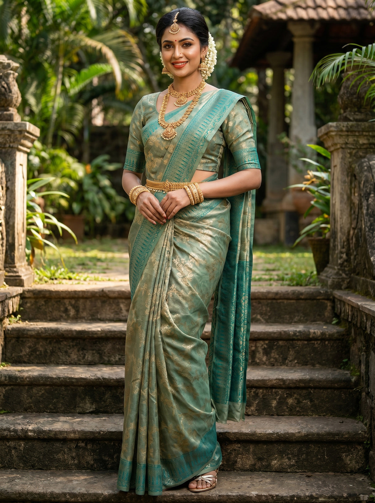 MIMOSA Saffire Banarasi Art Silk Saree - mid-section view showing pallu and belt