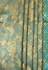 MIMOSA Saffire Banarasi Art Silk Saree - close-up of pallu detail near foliage