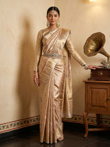 MIMOSA Chiku Banarasi Art Silk Saree — AI Model lifestyle pose 1