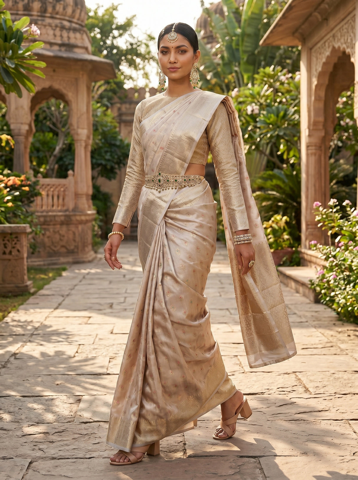 MIMOSA Chiku Banarasi Art Silk Saree — pose 6 styling detail