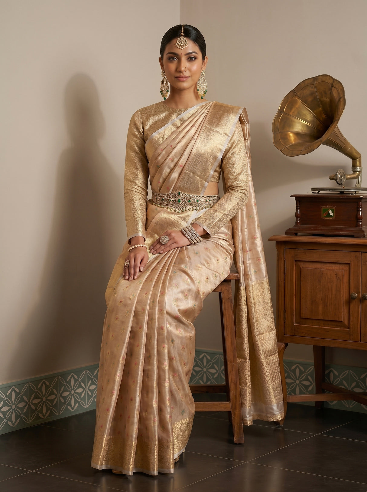 MIMOSA Chiku Banarasi Art Silk Saree — pose 8 styling detail