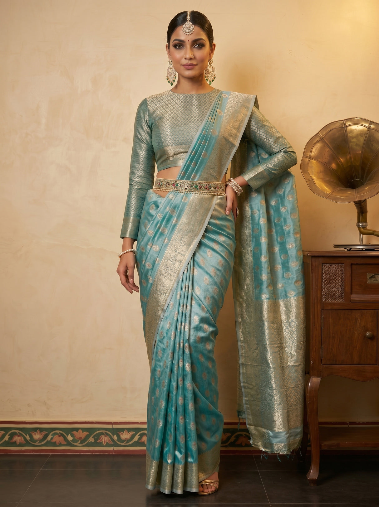 MIMOSA Sapphire Banarasi Art Silk Saree — pose 4 styling detail