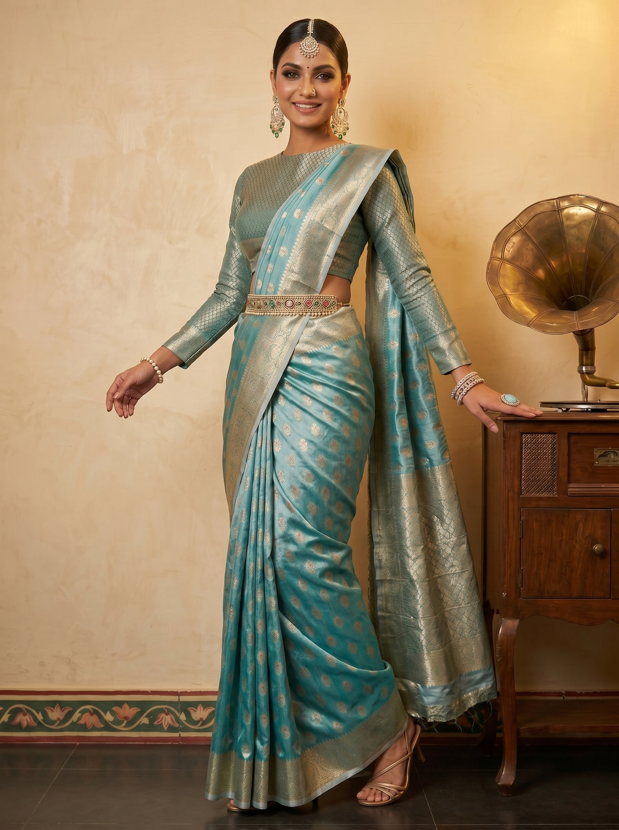 MIMOSA Sapphire Banarasi Art Silk Saree — pose 9 styling detail