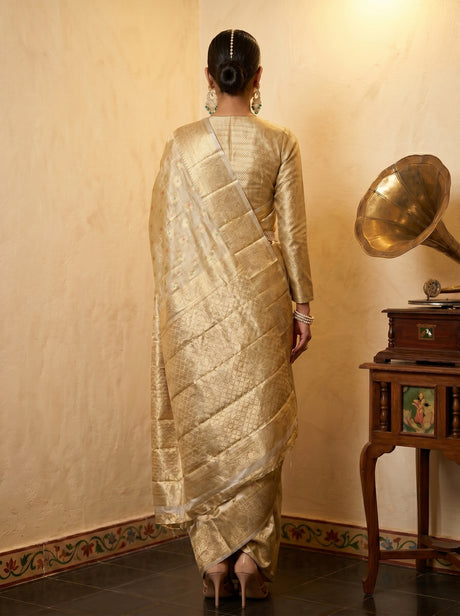 MIMOSA Tussar Banarasi Art Silk Saree — pose 2 styling detail