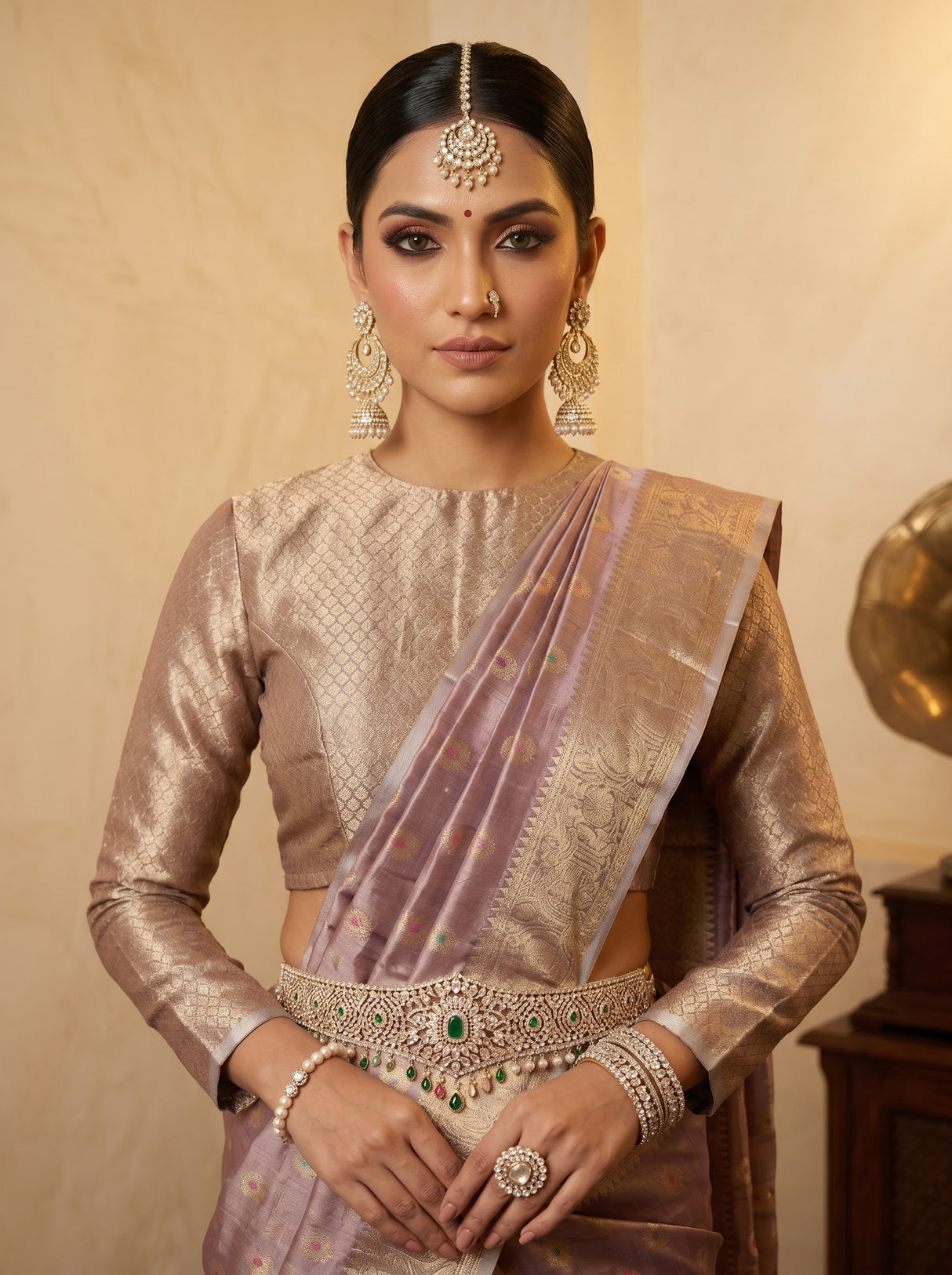 MIMOSA Wine Banarasi Art Silk Saree — pose 10 styling detail