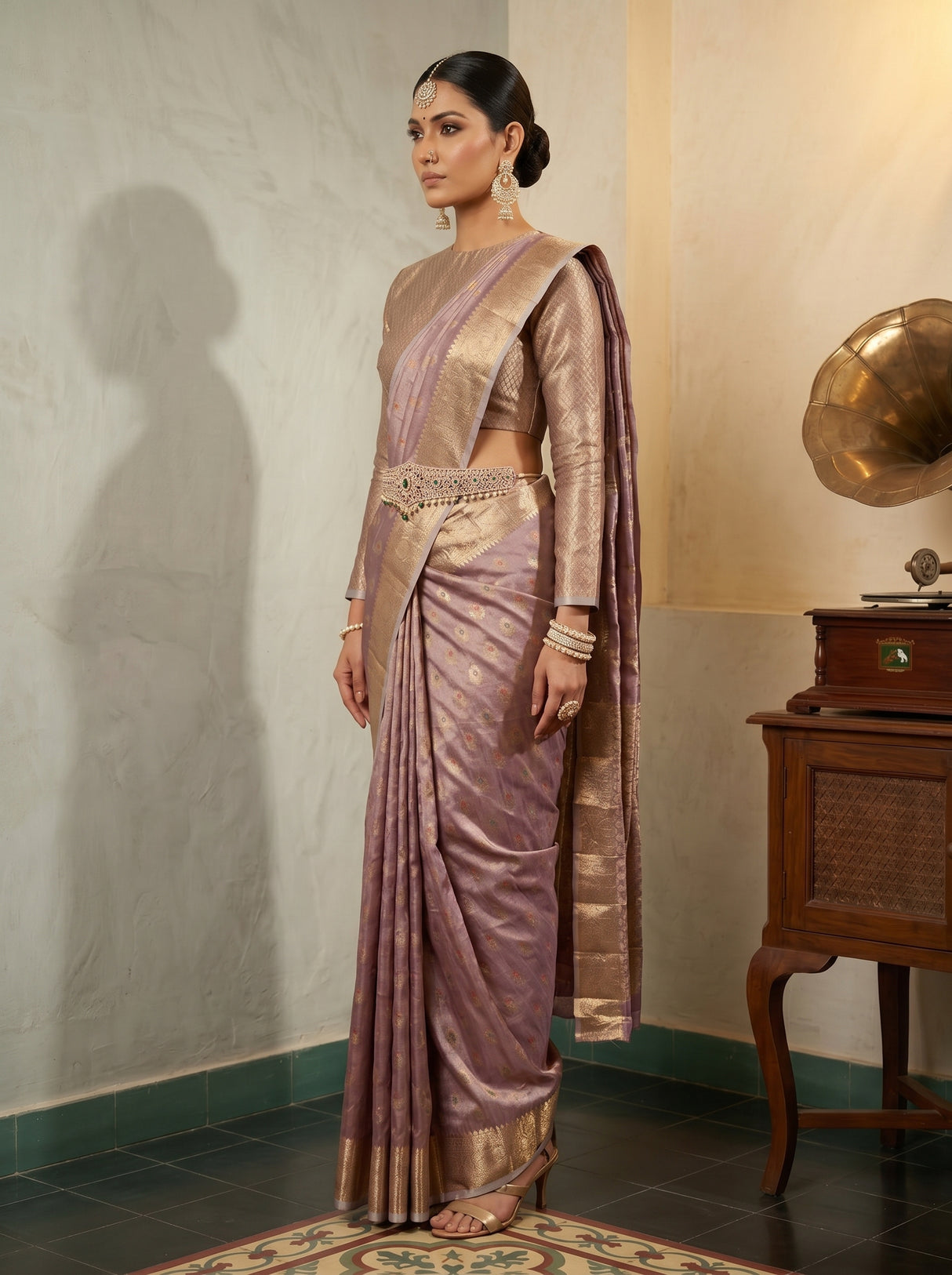 MIMOSA Wine Banarasi Art Silk Saree — pose 3 styling detail