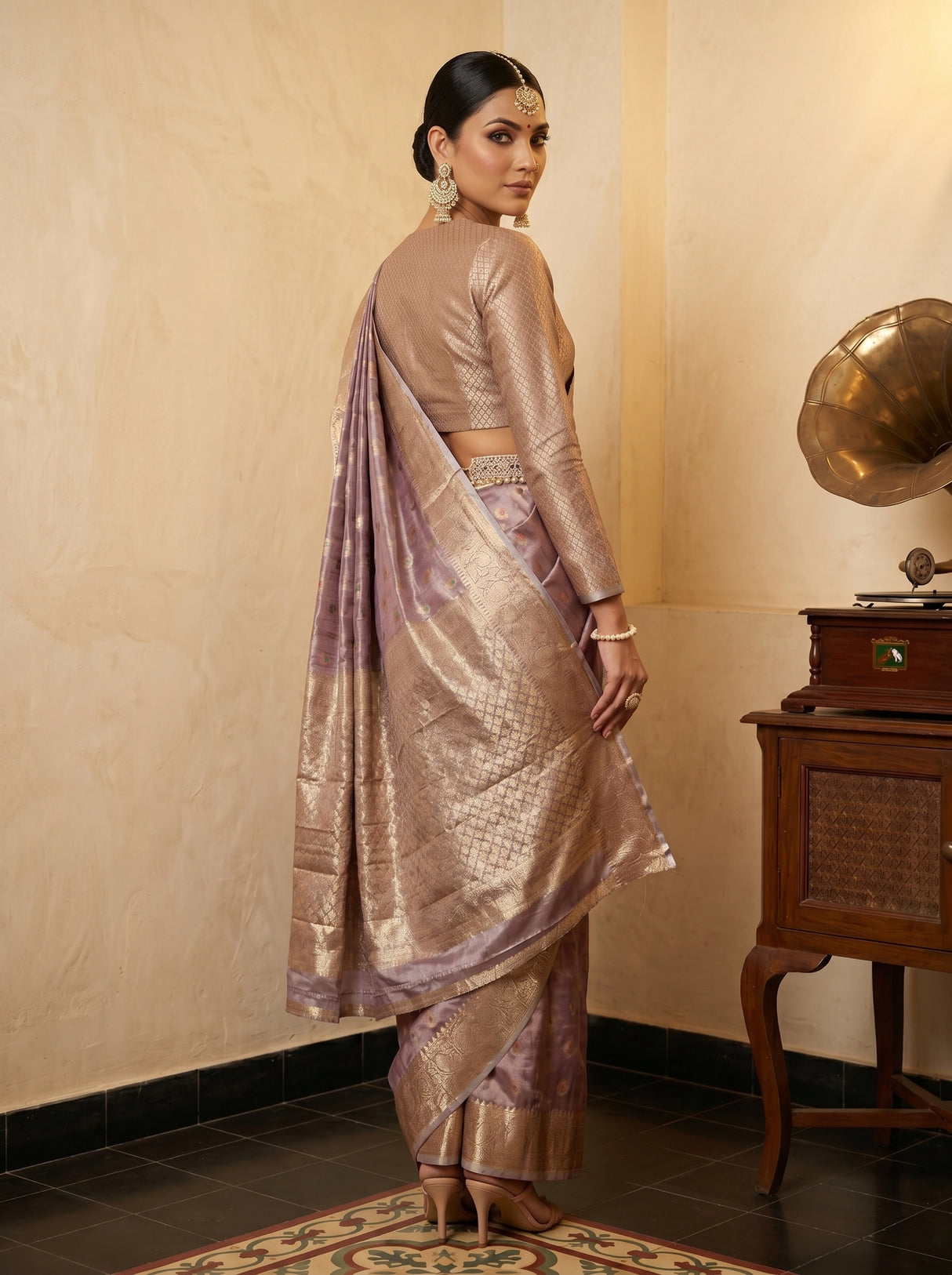 MIMOSA Wine Banarasi Art Silk Saree — pose 7 styling detail