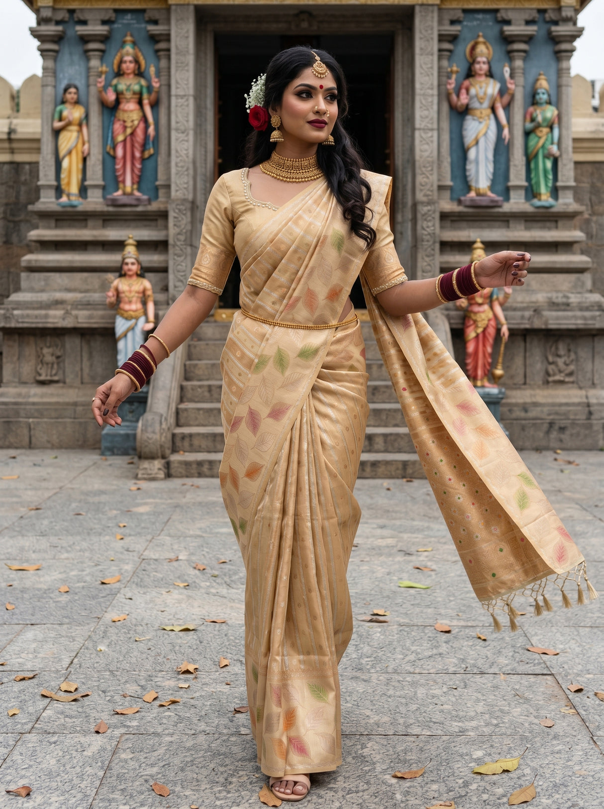 MIMOSA Chikoo Banarasi Art Silk Saree — pose 5 styling detail