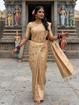 MIMOSA Chikoo Banarasi Art Silk Saree — pose 5 styling detail