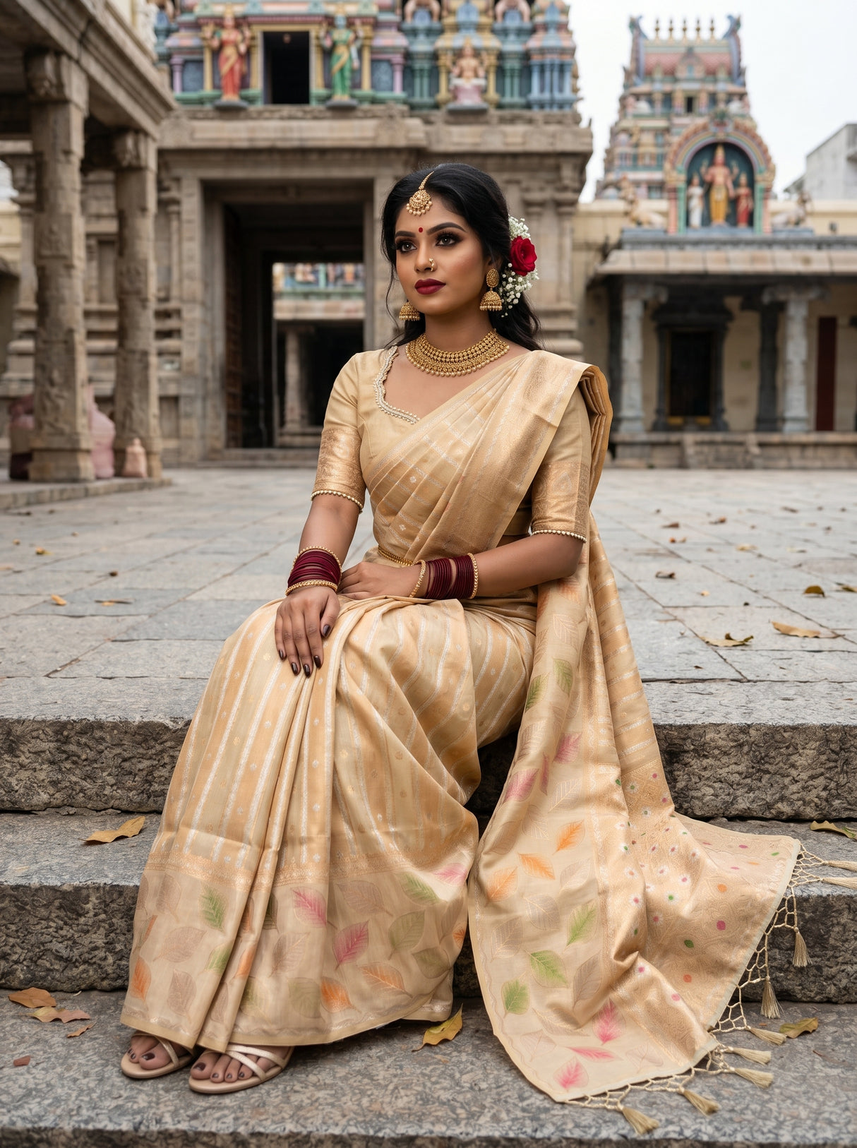 MIMOSA Chikoo Banarasi Art Silk Saree — pose 8 styling detail