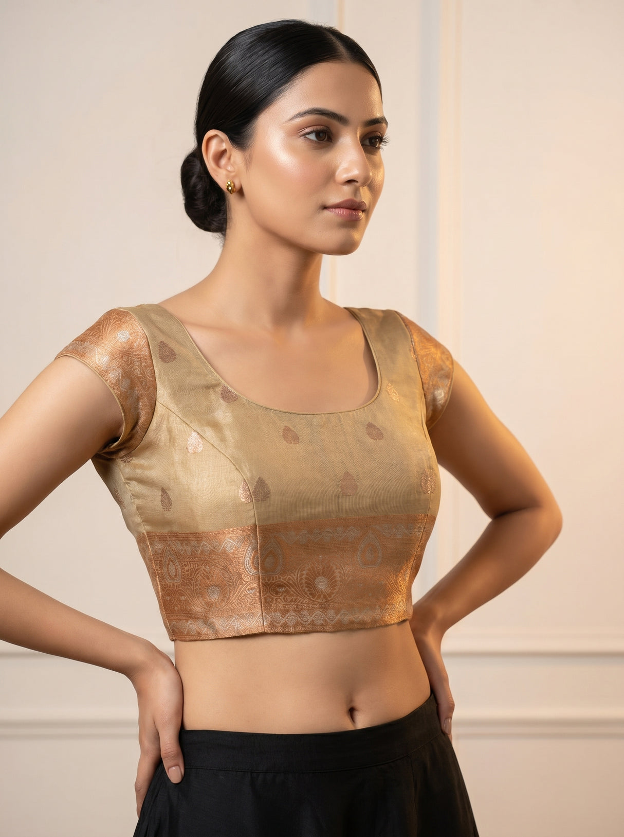 MIMOSA Chikoo Banarasi Art Silk Saree — blouse close-up