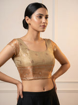 MIMOSA Chikoo Banarasi Art Silk Saree — blouse close-up