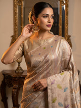 MIMOSA Grey Banarasi Art Silk Saree — pose 10 styling detail