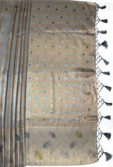 MIMOSA Grey Banarasi Art Silk Saree — pallu and zari work detail