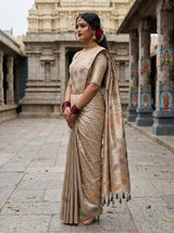 MIMOSA Half White Banarasi Art Silk Saree — pose 3 styling detail