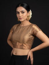 MIMOSA Half White Banarasi Art Silk Saree — blouse close-up