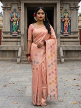 MIMOSA Peach Banarasi Art Silk Saree — front view on mannequin