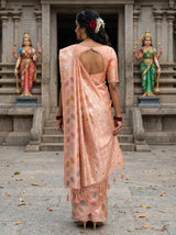MIMOSA Peach Banarasi Art Silk Saree — pose 2 styling detail