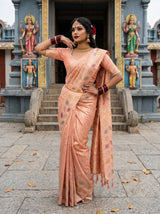 MIMOSA Peach Banarasi Art Silk Saree — pose 4 styling detail