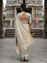 MIMOSA Rama Banarasi Art Silk Saree — pose 2 styling detail