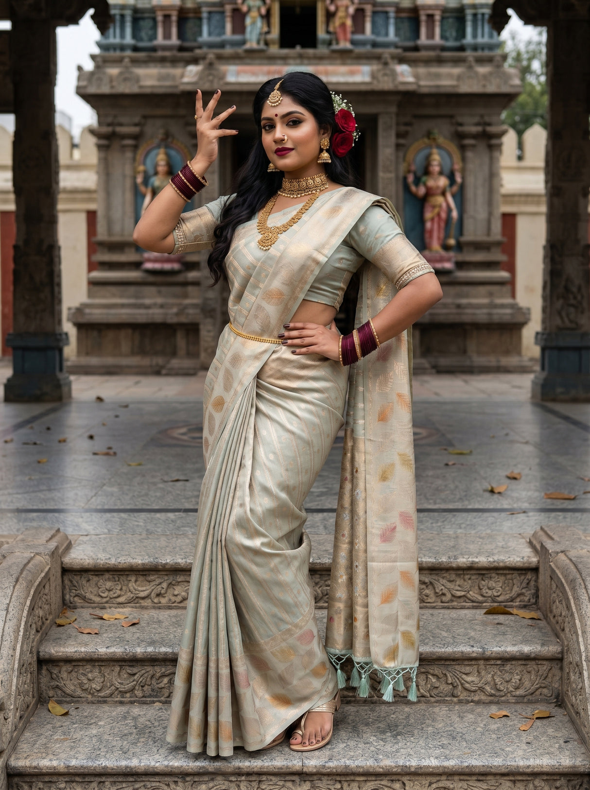 MIMOSA Rama Banarasi Art Silk Saree — pose 4 styling detail