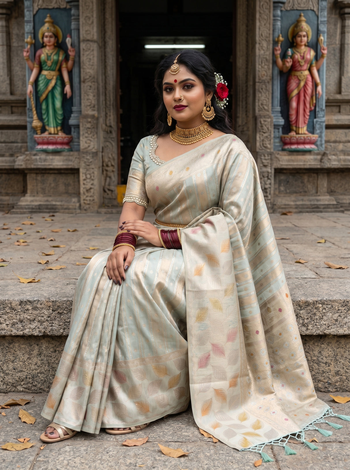 MIMOSA Rama Banarasi Art Silk Saree — pose 8 styling detail