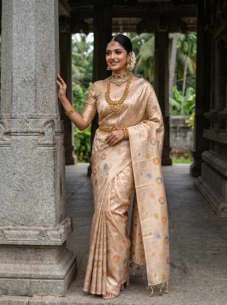 MIMOSA Chikoo Banarasi Art Silk Saree — Full view on model