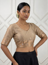MIMOSA Chikoo Banarasi Art Silk Saree — Torso view showing blouse and pallu drape