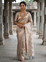 MIMOSA Grey Banarasi Art Silk Saree — Full view on model