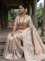 MIMOSA Grey Banarasi Art Silk Saree — Face and jewelry detail