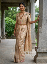 MIMOSA Half White Banarasi Art Silk Saree — Arm and bangle detail