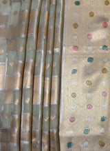 MIMOSA Half White Banarasi Art Silk Saree — Close-up of the lower drape and pleats