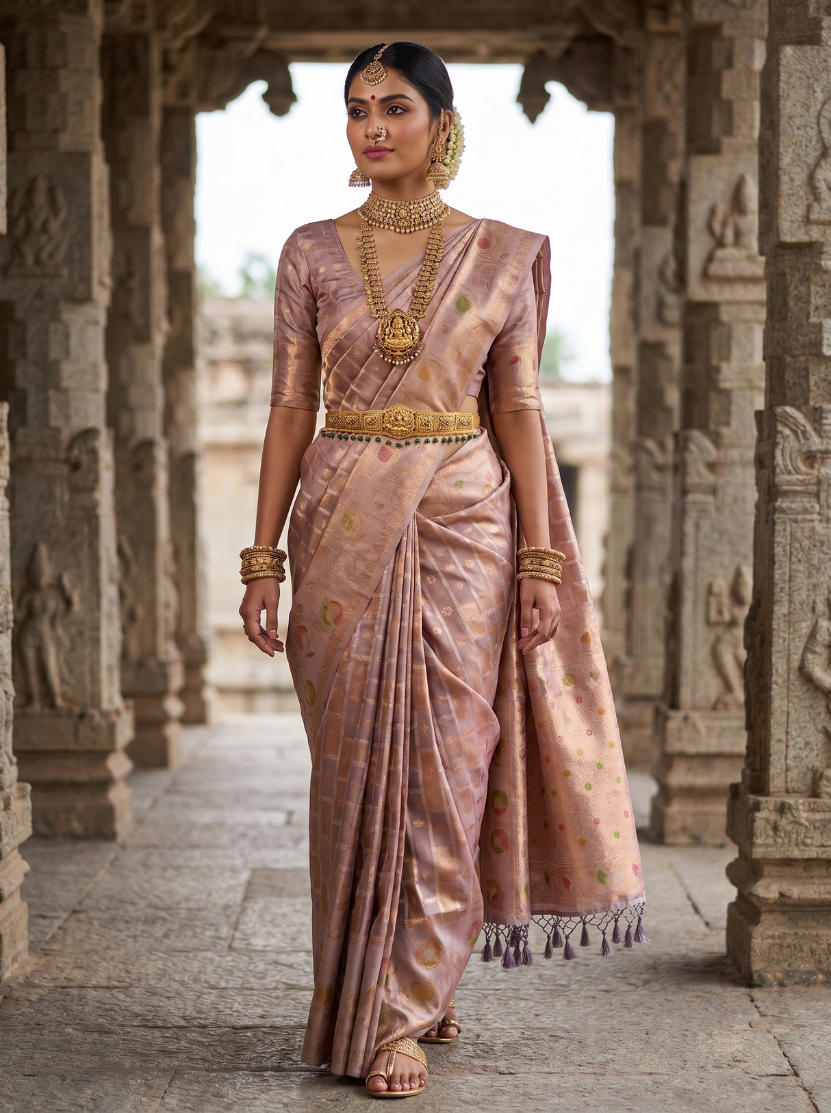 MIMOSA Lavender Banarasi Art Silk Saree — Full view on model