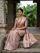 MIMOSA Lavender Banarasi Art Silk Saree — View of the back and hairstyle