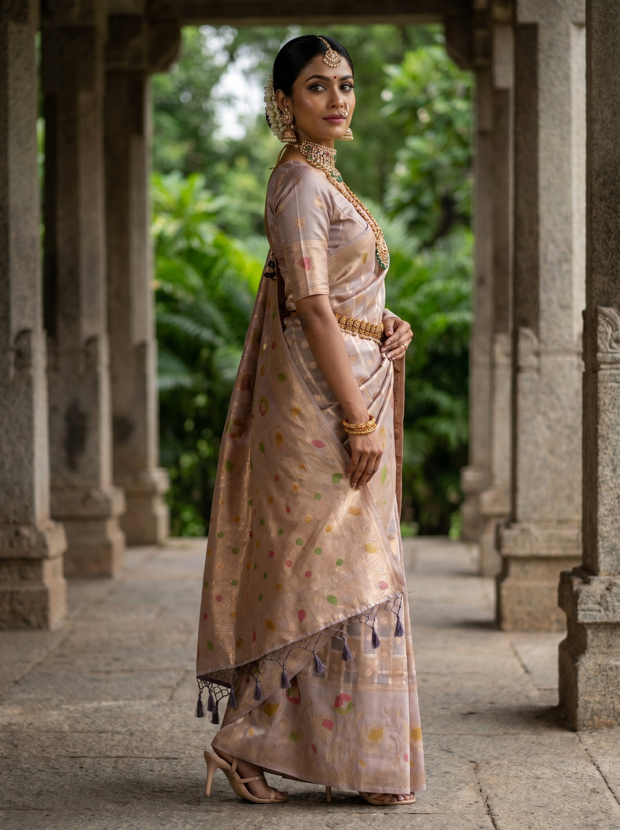 MIMOSA Lavender Banarasi Art Silk Saree — Torso view showing blouse and pallu drape